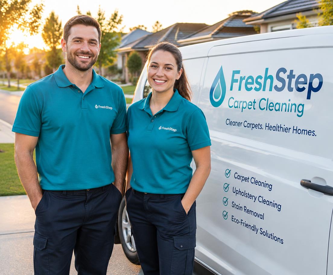 Sparkle Carpet Cleaner team beside their service van